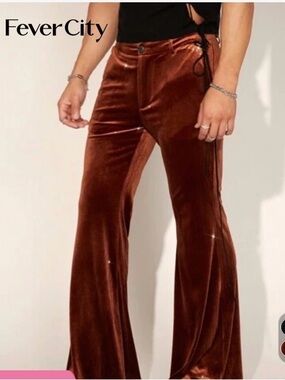 Men’s Rust Velvet Flare Trousers